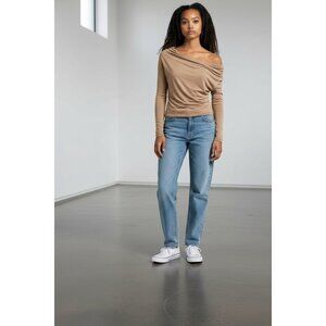 AFRM Tan Off-The-Shoulder Long Sleeve Bria Essential Top L